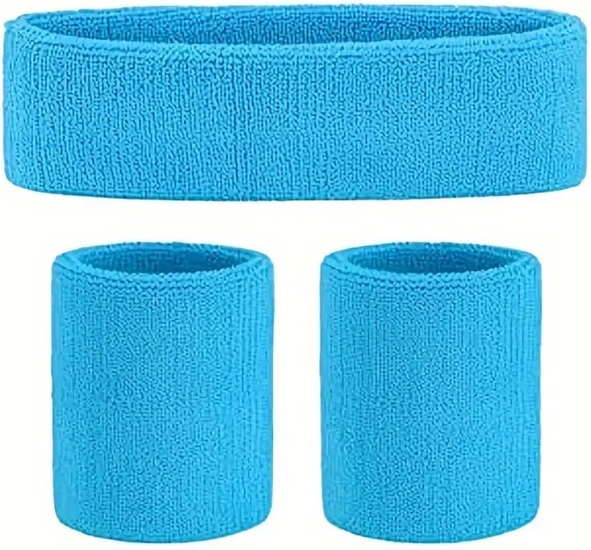 3-Piece Set of Headband & 2x Wristband Set | Sweatband | Sweatbands | Head and Wrist | Sports Bands | Light Blue