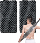 2-piece Japanese back scrubber set, exfoliating shower towel, extra-long exfoliating washcloth for men and women, scrub cloth for body cleansing and massage (black)