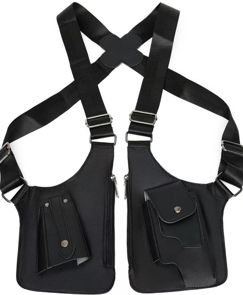 Shoulder bag with shoulder strap - leather shoulder pads - concealed leather wallet under the arm - adjustable pickpocket - accessories with double pockets, unisex leather protection