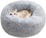 Cat baskets - Washable cat bed 20/24 inch - Dog baskets for small and medium-sized dogs - Anti-anxiety round, soft, plush faux fur dog basket - Thick bottom (light gray, medium)