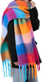 Colorful winter scarf for women - Warm, chunky knit and soft checkered scarf - Blanket scarf - Trendy Christmas gift - Gift for her