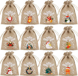 12 jute Christmas gift bags with drawstring - reusable linen bags - for holidays, birthdays, and New Year's parties - small candy bags as a treat