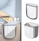 Foldable hanging trash can - Small 2.4 gallon waste bin for countertop and cabinet - Wall-mounted plastic waste bin for kitchen, bathroom, bedroom - Space-saving gray design