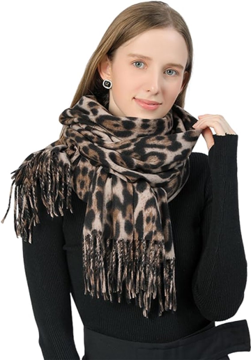 Winter scarf with leopard print scarf women, women's winter scarf, soft cashmere feels warm, scarves, long blankets, wraps