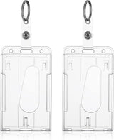 ID card holders with keychains - 2-pack - Durable ID card holders - Keychains - Transparent card protectors - Thumb slots - Card holders - School/office supplies (vertical)