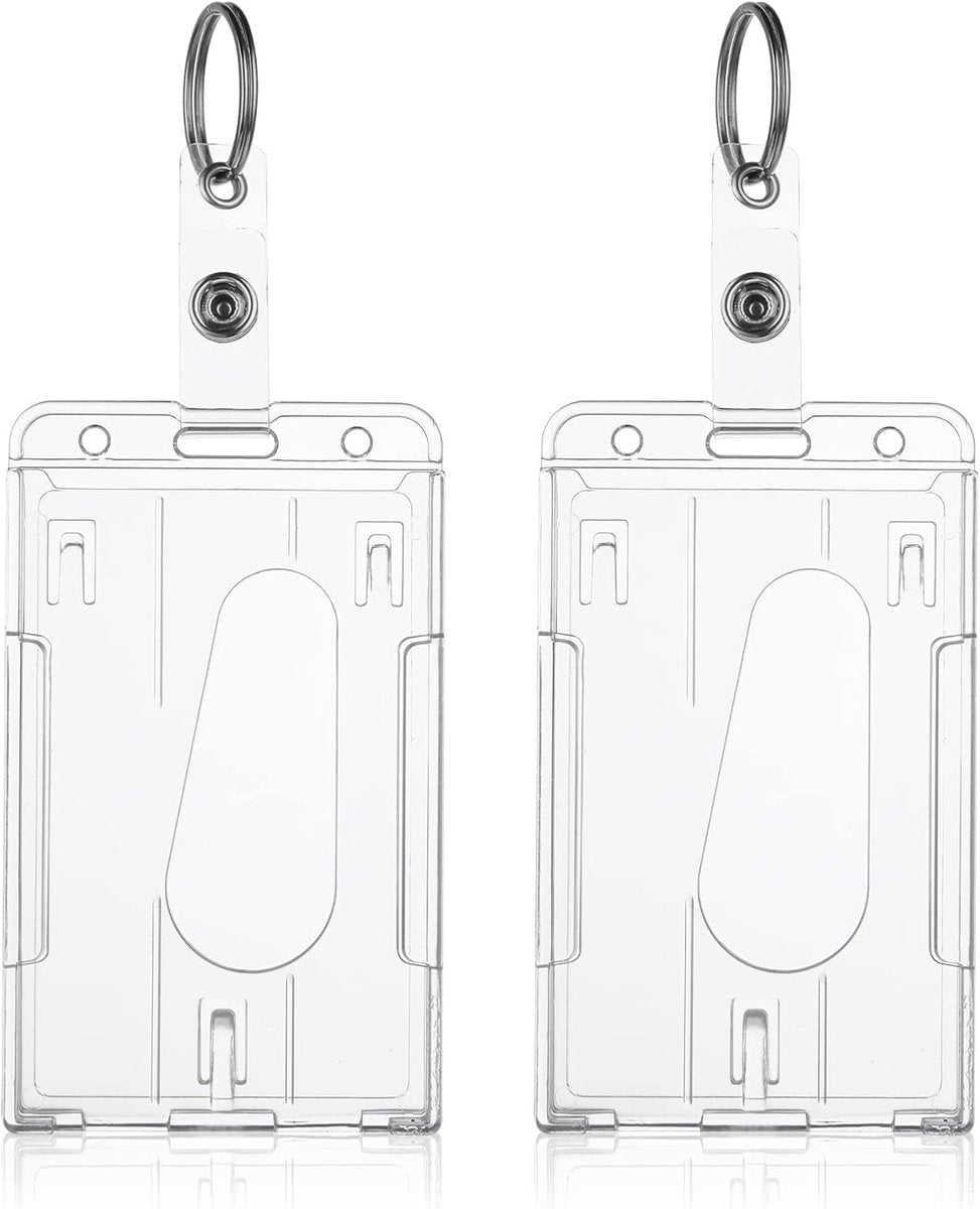 ID card holders with keychains - 2-pack - Durable ID card holders - Keychains - Transparent card protectors - Thumb slots - Card holders - School/office supplies (vertical)