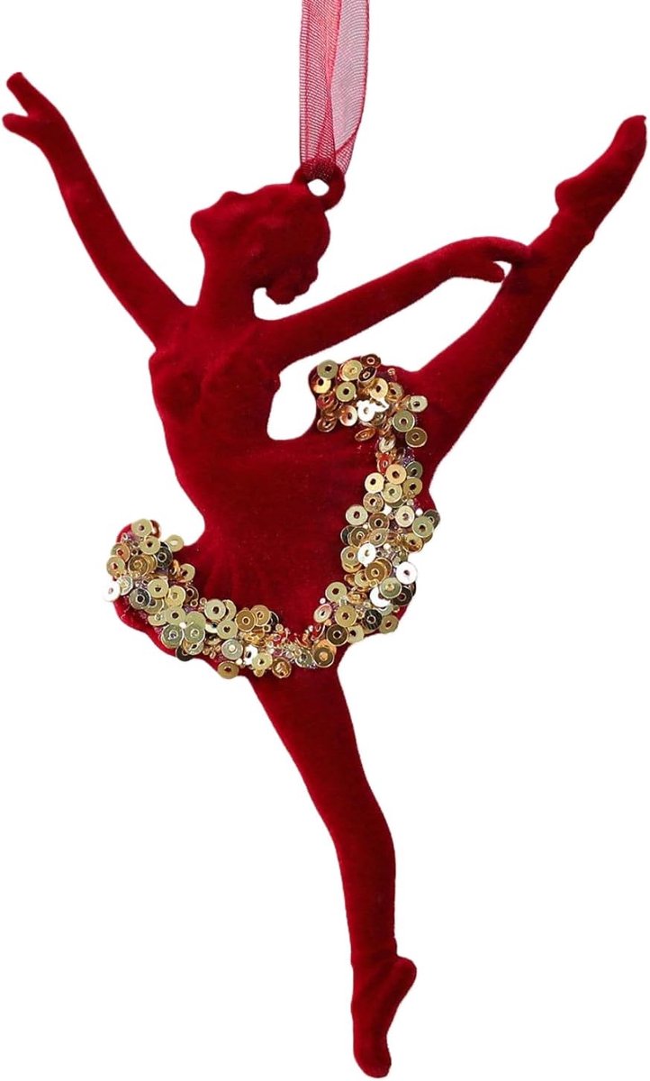 Velvet Christmas tree hangers - Christmas tree decorations - Festive hanging decorations with gold sequins - 3.74 x 4.72 inches (red)