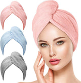3-pack hair towels - Anti-frizz hair dryer wraps for curly hair - Fast-drying head towel accessories for women, teenagers, and children - Ideal as a Christmas gift and as a gift for mothers