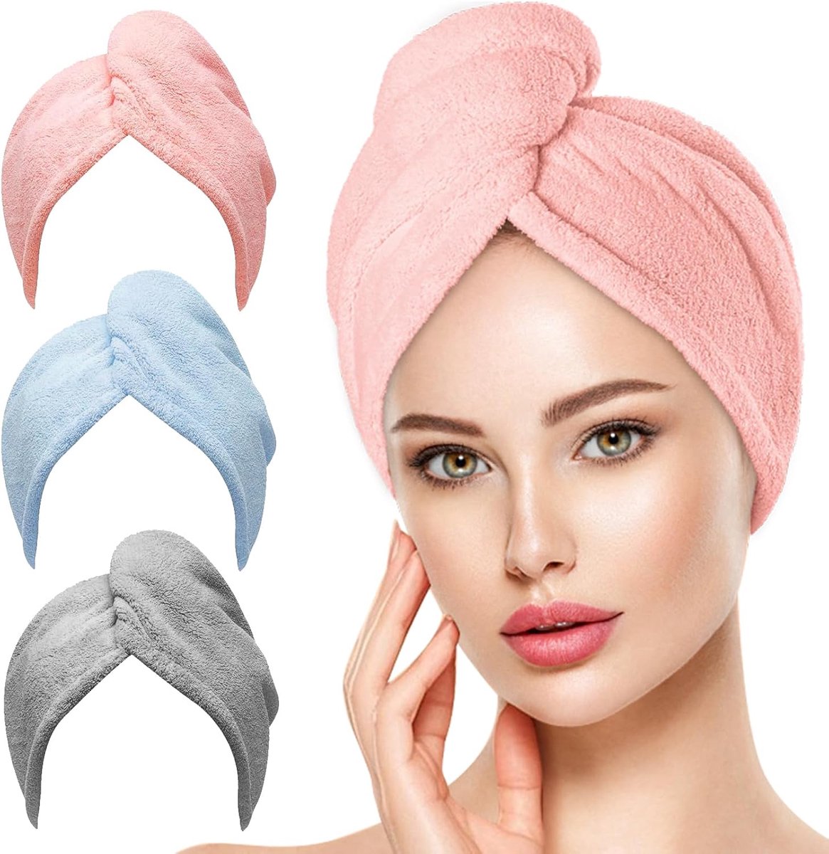 3-pack hair towels - Anti-frizz hair dryer wraps for curly hair - Fast-drying head towel accessories for women, teenagers, and children - Ideal as a Christmas gift and as a gift for mothers