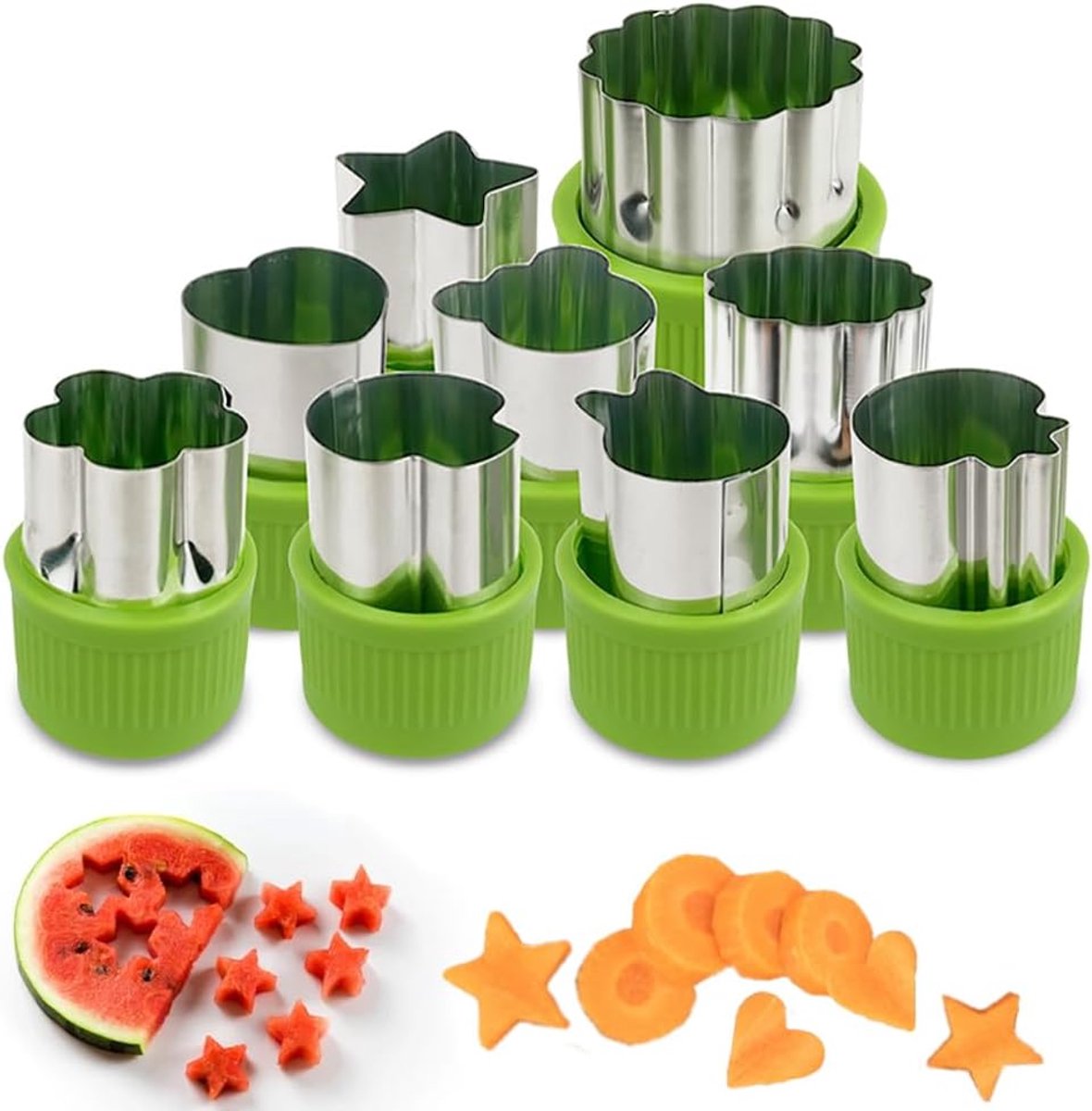 9-piece stamp set with fruit and vegetable cutter - Love heart, star, flower, and animal shapes - Creative mold - for baking, children's lunch, and decorating healthy snacks