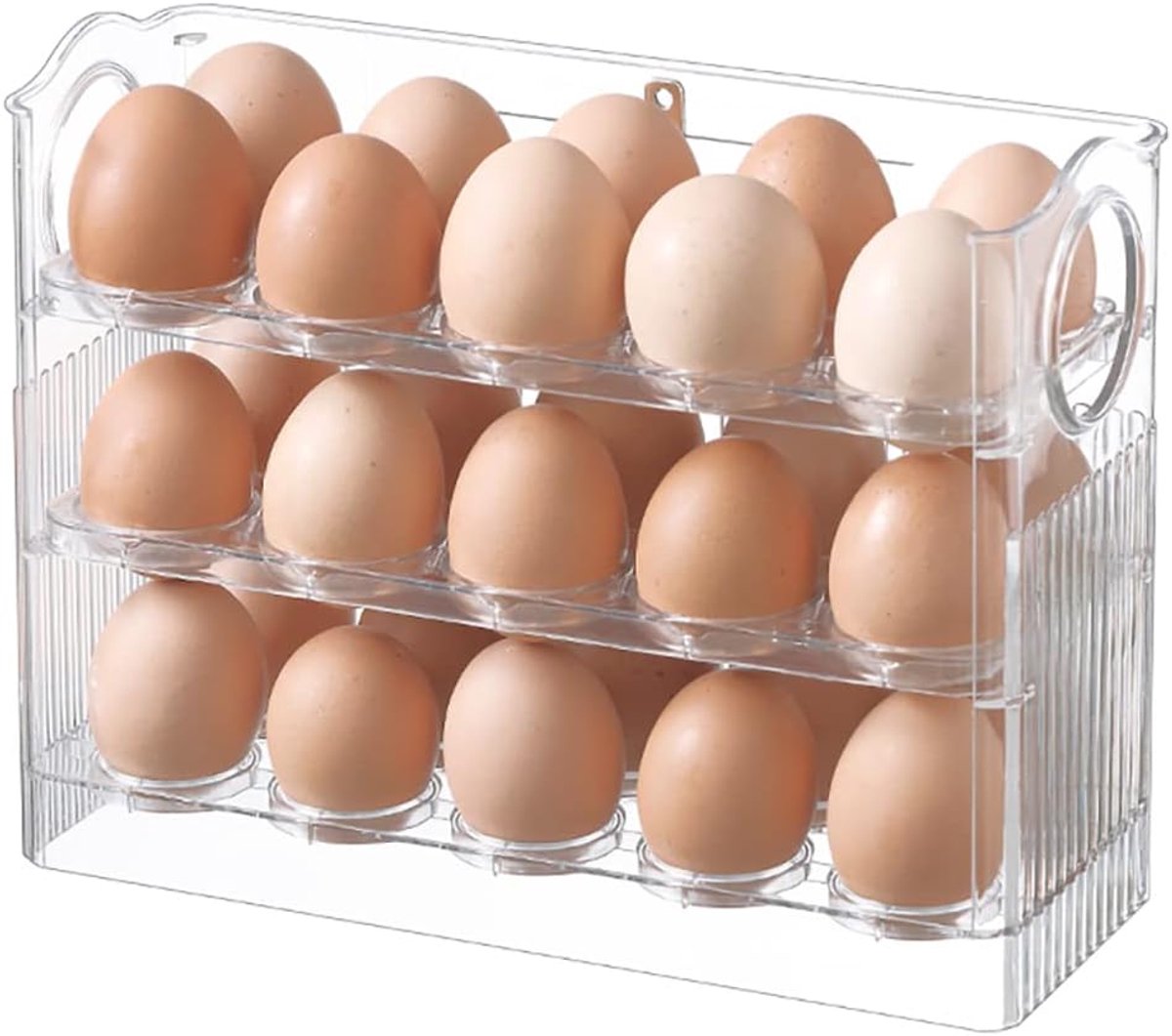 Egg carton - Suitable for 30 eggs - Egg storage box specifically for the refrigerator - Three-layer transparent acrylic egg storage box - Large capacity egg storage box for the countertop - Egg dispenser - Egg rack - 26*10*20 cm - Transparent