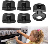 5 child-safe covers for stove knobs - heat-resistant and oil-resistant protectors - strong adhesive locks for gas stove and oven knobs, semi-transparent black