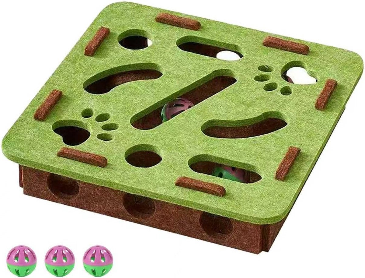 Scratching puzzle for cats - 3-in-1 felt box - nail file and scratching post - with 3 bubble balls to chase - mental stimulation toy for indoor cats