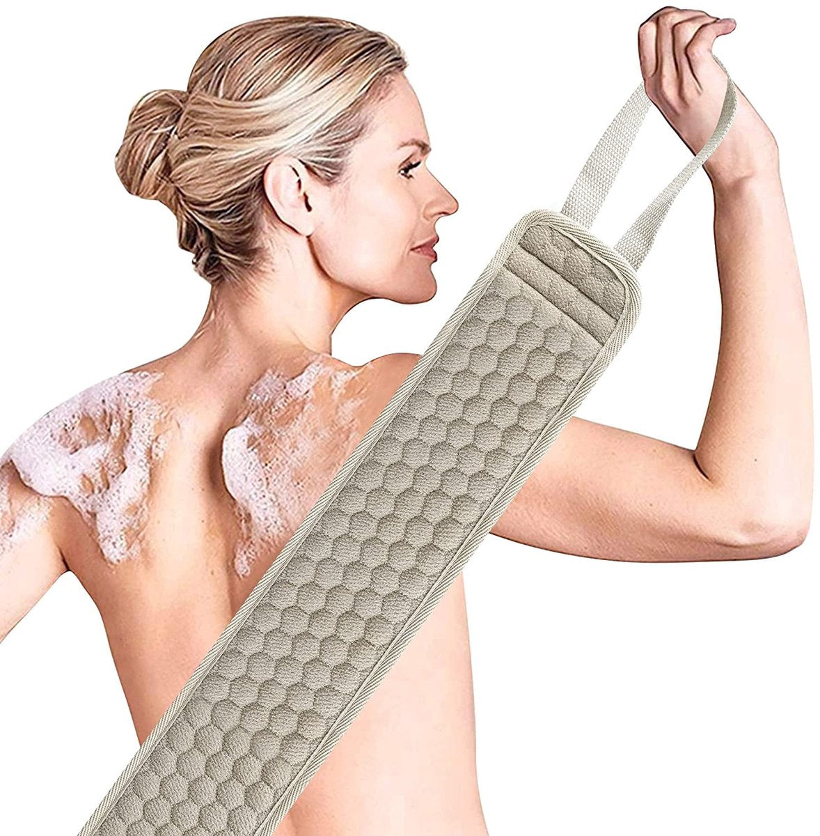 Loofah Back Sponge Scrubber - Exfoliating Shower Towel - Scrub Brush Shower Brush - Bath Brush Massage Brush - Scrub Massage Shower & Bath Body Brush - White - 80cm