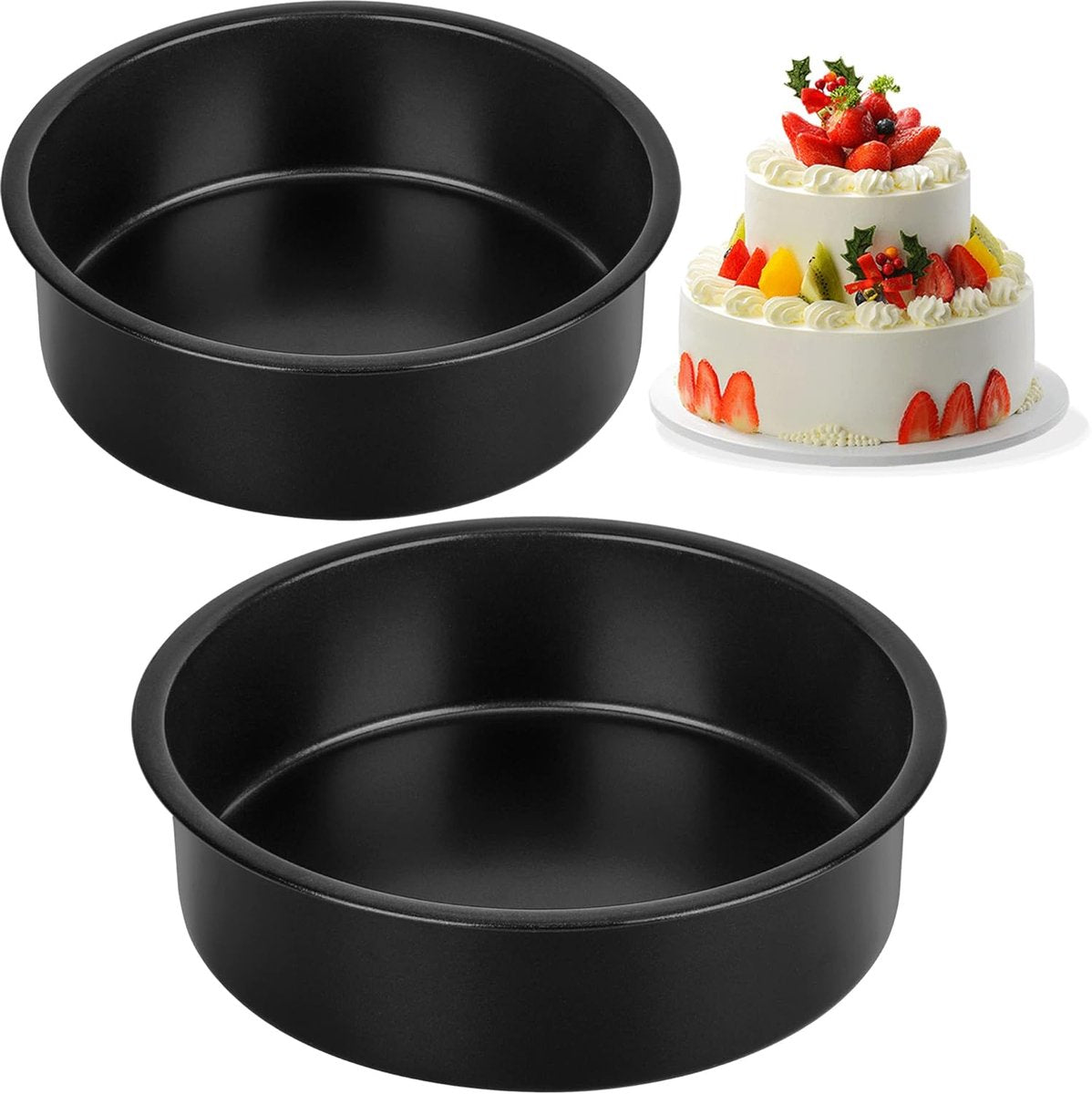 baking pans - round baking pans of 10 cm and 15 cm - stainless steel with non-toxic coating - easy to clean and release - 5 cm deep straight sides