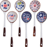 Set of ceramic soup spoons - 6 long-handled Japanese spoons - Easy-to-hold utensils for ramen, wonton, and miso soup - Elegant spoons for noodles and dumplings