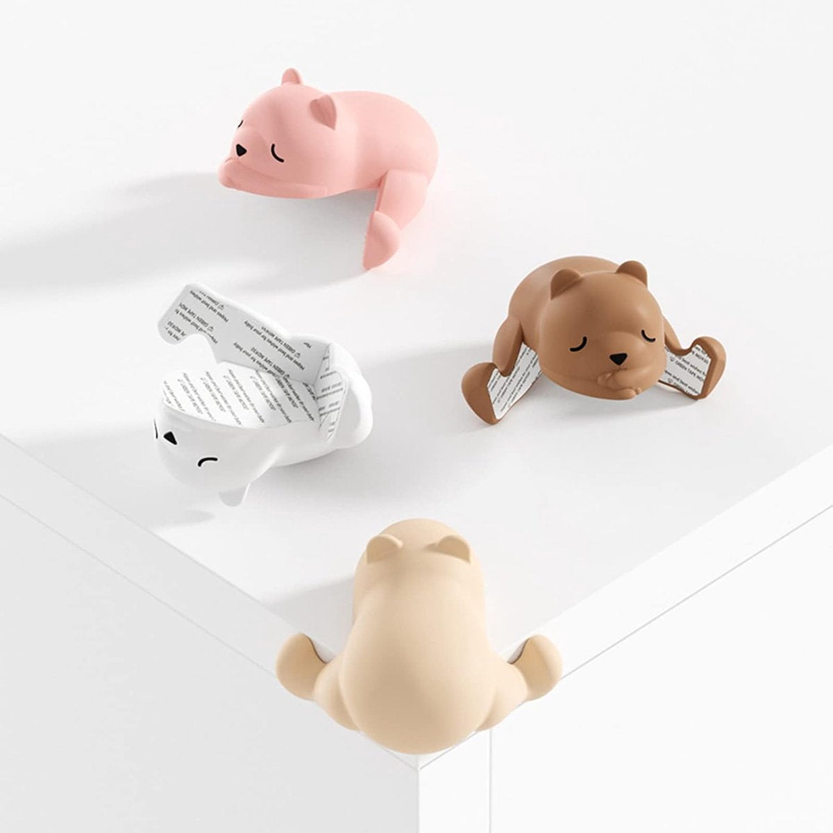4 Sleepy Bear Corner Protectors - Child Safety and Baby Security - Soft Cartoon Bear Design - Cushioning Edge Protectors - for Tables and Windows