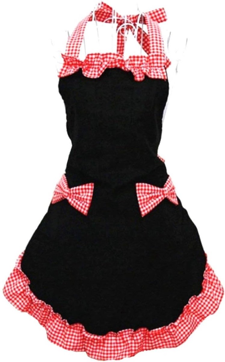 Kitchen Apron - Catering Apron - Pottery Apron - BBQ Apron - Painting Apron - Carpenter's Apron - flirty vintage aprons for womanhood girls with pockets as a Mother's Day gift (Black and red)