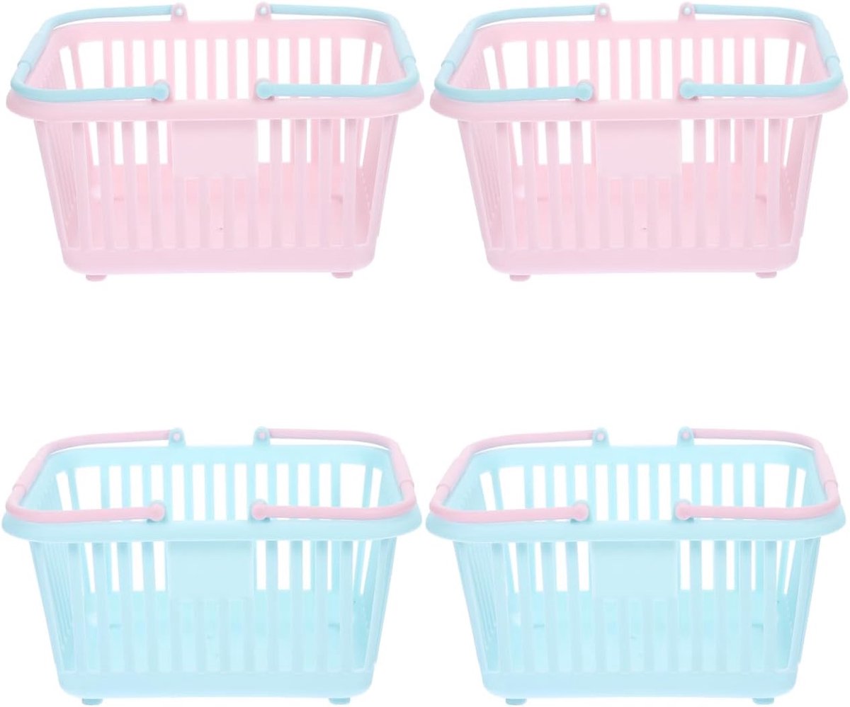 4 Pieces Mini Shopping Basket Toys - Plastic with Handle - For Children Pretend Play