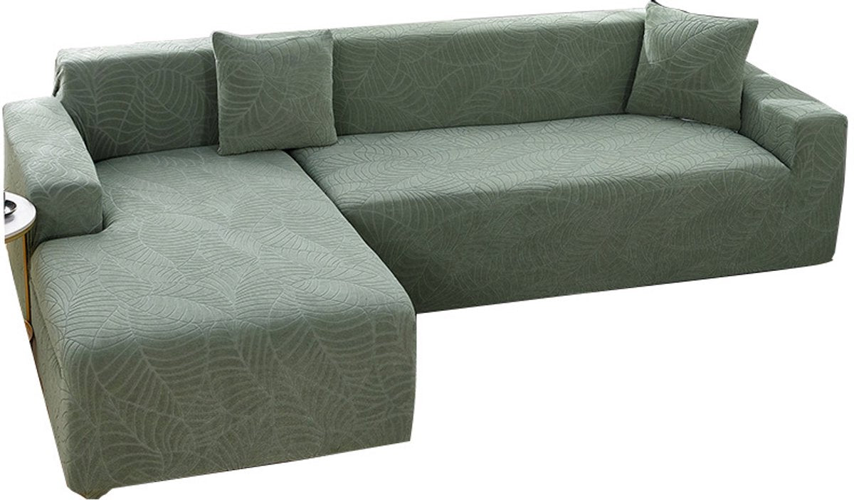 Waterproof sofa cover - Grass green jacquard leaf pattern - For 3-seater sofa (185-230 cm)