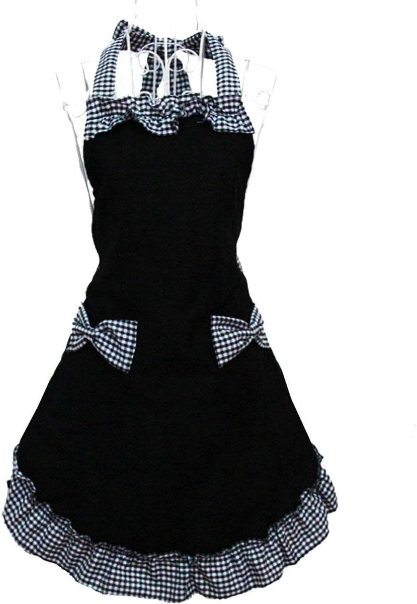 Kitchen Apron - Catering Apron - Pottery Apron - BBQ Apron - Painting Apron - Carpenter's Apron - flirty vintage aprons for womanly girls with pockets as a Mother's Day gift (black)