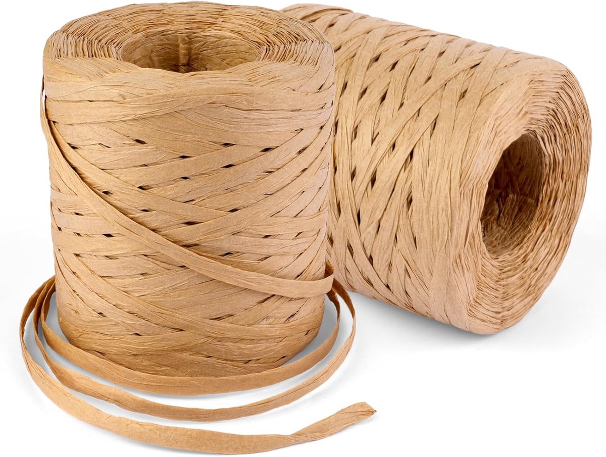 2 rolls of raffia ribbon - natural raffia paper twine - gift wrapping Christmas crafting DIY decoration - 1/4 inch (kraft)