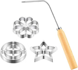 4-Piece Rosette Shaper Set - Cast Aluminum with Wooden Handle - For Coffee Cookies, Bunuelos & Funnel Cookies