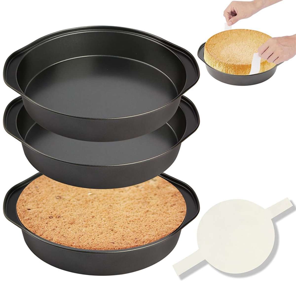 Set of 1 20 cm round baking pan - non-stick carbon steel baking pans with 50 baking paper, dishwasher safe, durable for layer cakes, birthday and Christmas pastries