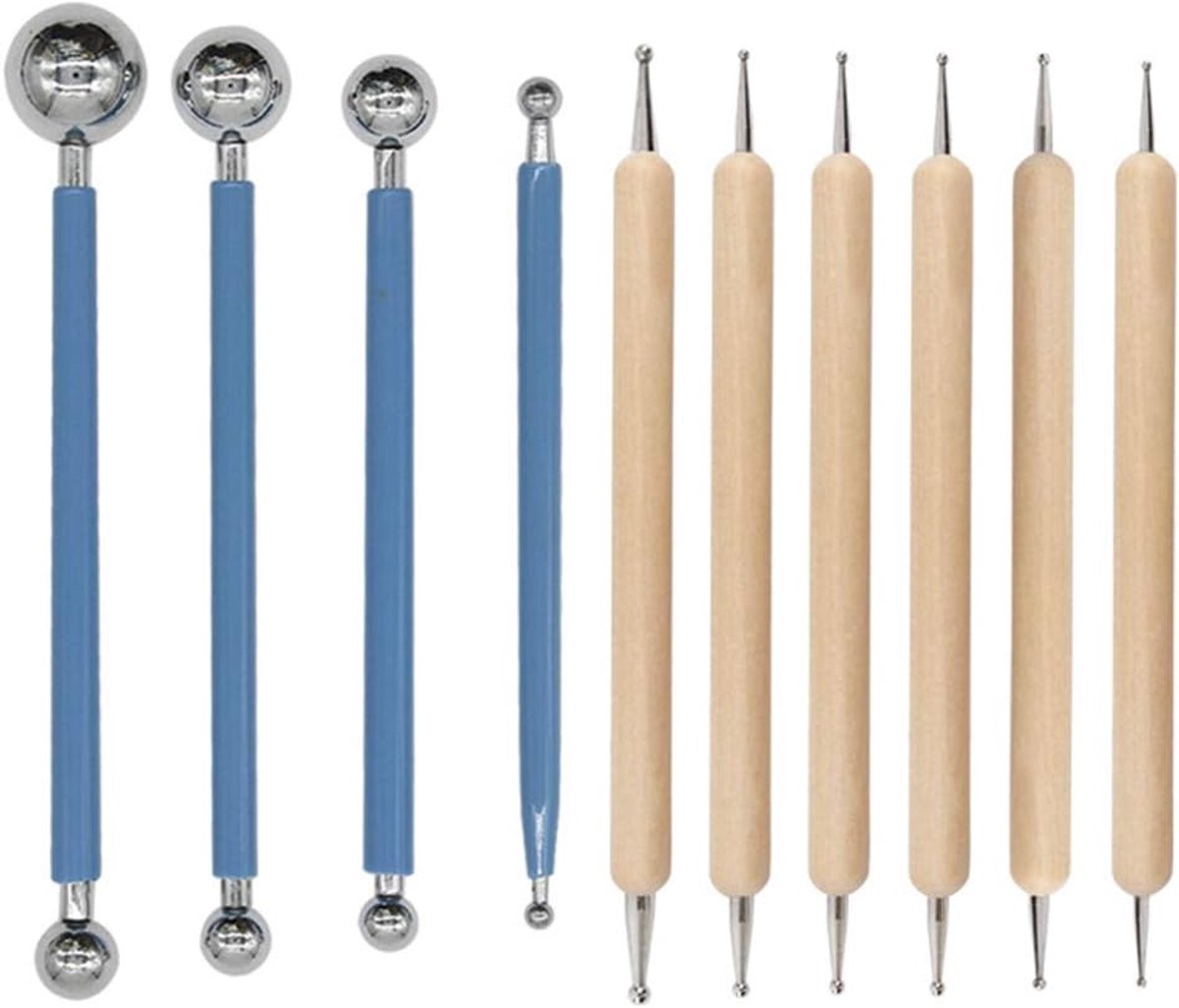 10-piece pointillism tool set - relief pens - tracing pens - suitable for rock painting, nail art, pottery, clay modeling, carbon transfer paper, decorations and DIY art and crafts (blue, wood)