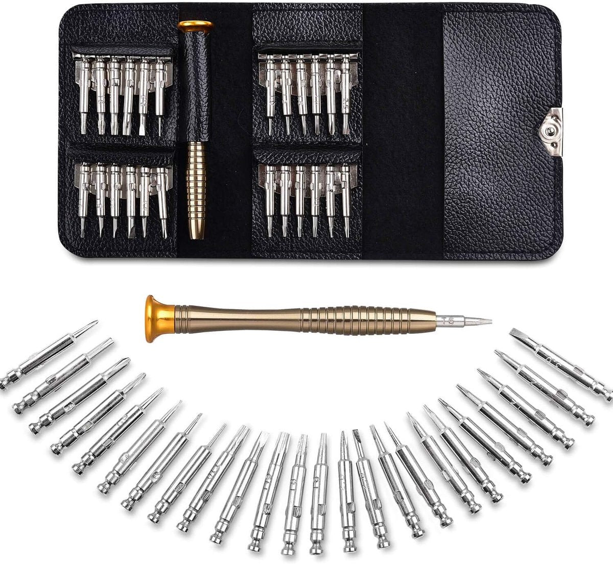 Screwdriver Set - 25-in-1 Repair Kit - Screwdriver Set with Protective Case - Professional Repair Kit for Mobile Phones, Laptops, and Glasses - Includes Torx, Y-, slotted, and triangle screwdrivers.