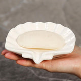 Ceramic Soap Holder - Sea-Shell Soap Tray with Self-Draining - Soap Holder - Soap Box - Small Soap Dish - 1 Piece White