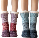 Two pairs of knitted fleece socks for women - warm, comfortable, soft and fluffy sleep socks for winter