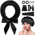 Heat-free hair curlers - Curling rollers - curling set - Blow-dry effect without heat overnight - Soft cap and sleepy bow design - Comfortable curls while you sleep for long hair - black