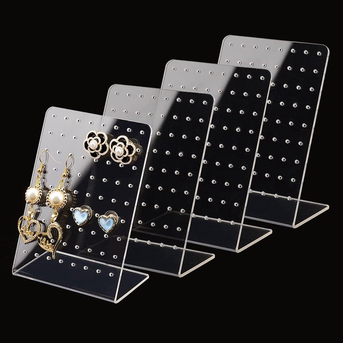 Acrylic Earring Holder - 4-Piece Set with 72 Compartments Earring Display Stand Retail Display Cabinet Earring Display Stand Personal Storage 3x2x4.5 inches