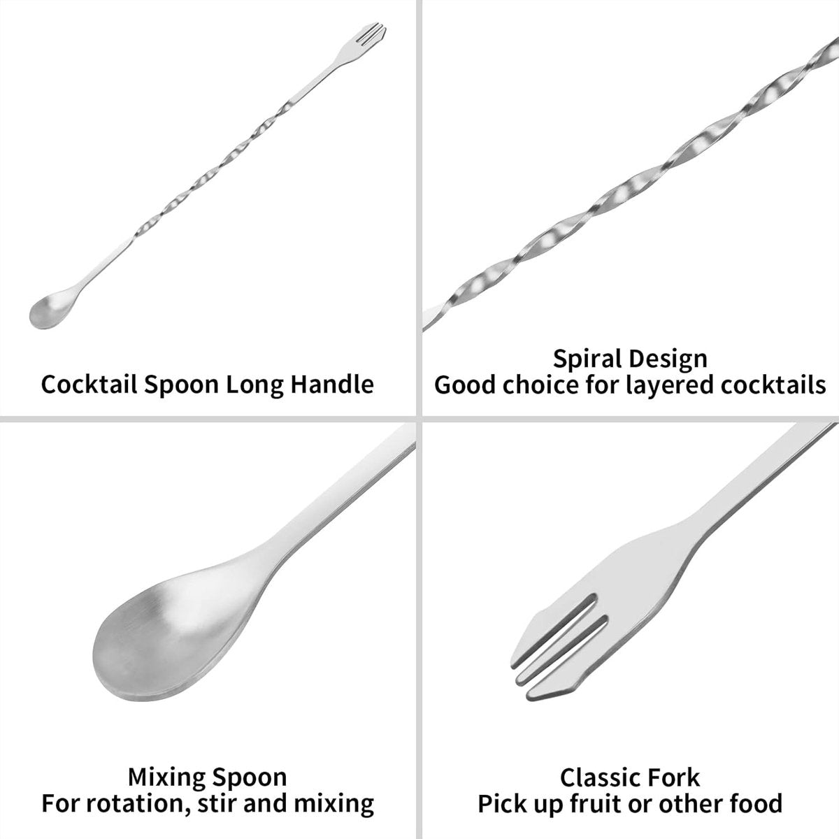 Cocktail Muddler & Stirrer - 25 cm 2-in-1 Bar Tool - Stainless Steel with Long Handle - For Mojitos and Fruit Drinks