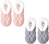 Women's Thermal Socks - Fleece Lined - Non-slip Bottom - Elastic Cuff - Bedroom & Living Room (Pink + Grey)