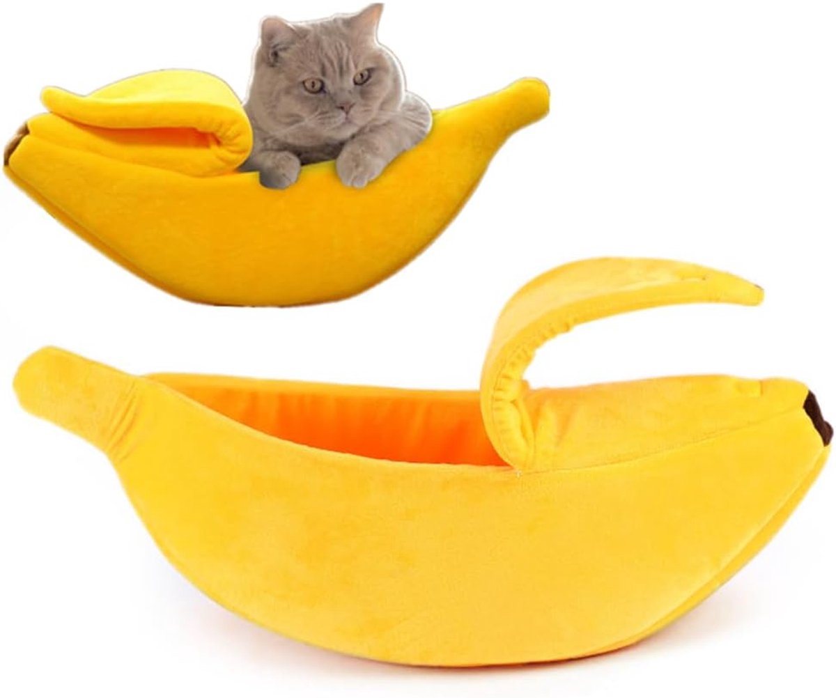 Banana-shaped pet bed - Creative dog and cat kennel - Warm and soft plush puppy mat - Cute fruit design for cats, kittens, and dogs - Available in various sizes (L)