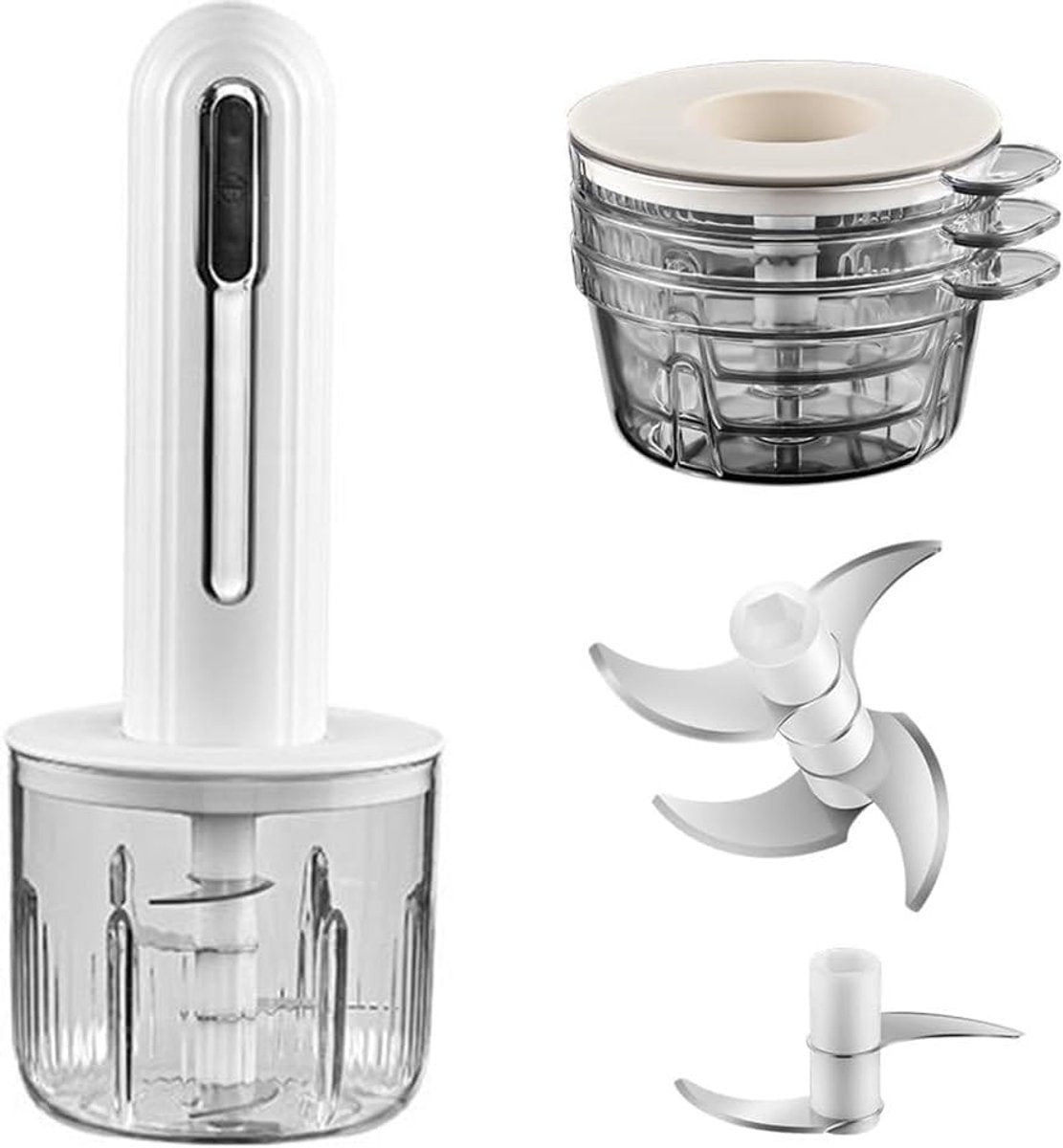 Food Processor - Cordless and USB-C Rechargeable - 4 Cups for Portion Control - Powerful Stainless Steel Blade - for Small Kitchens and Camping