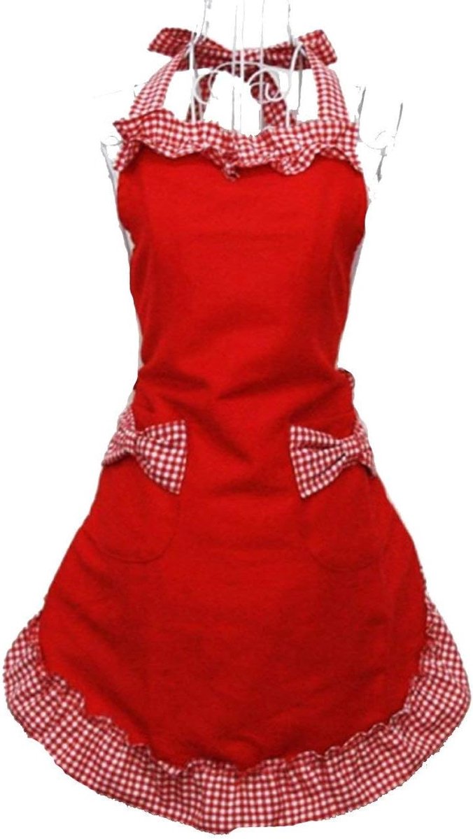 Kitchen Apron - Catering Apron - Pottery Apron - BBQ Apron - Painting Apron - Carpenter's Apron - flirty vintage aprons for womanly girls with pockets as a Mother's Day gift (red)