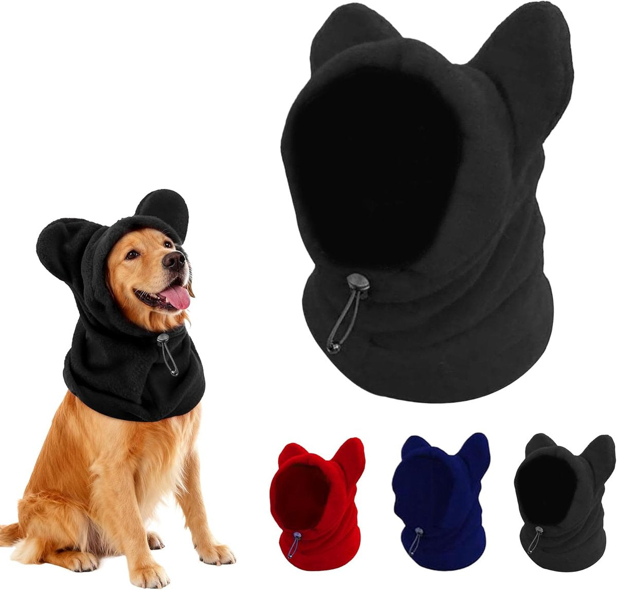 Dog emergency winter cone with ear protection, fleece neck warmer for dogs, (black, S)