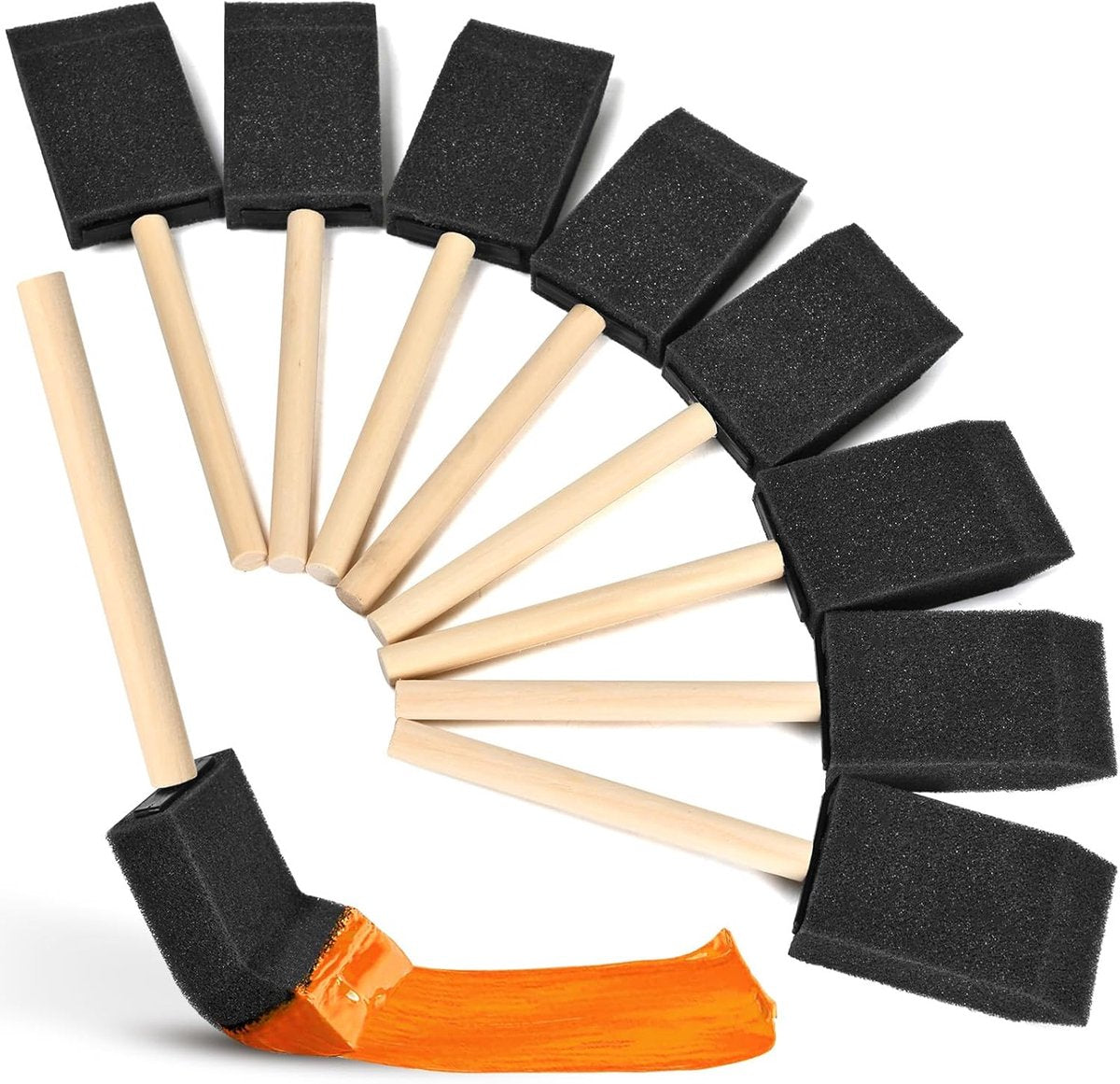 Foam paint brushes - 8 pieces, 4 cm wide - Sponge brushes for smooth painting - For staining and craft projects