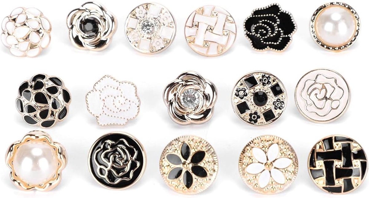 Blouse Brooch Buttons Set 16-piece – Soft enamel, random styles