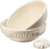 2-Pack Fermentation Basket - Bread Proofing Basket - 9 Inch Round Woven Basket - Includes Linen Lining - Handmade from Natural Reed