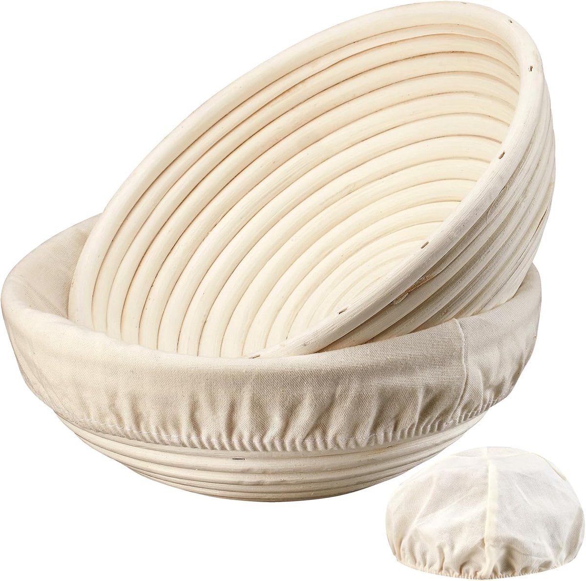 2-Pack Fermentation Basket - Bread Proofing Basket - 9 Inch Round Woven Basket - Includes Linen Lining - Handmade from Natural Reed