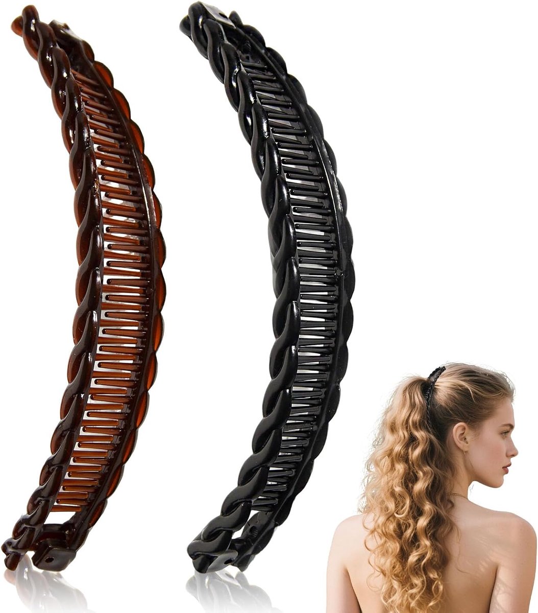 Banana hair clip - 2 banana hair combs - Double comb - Long hair clip - Fishtail hair clip - Suitable for women and girls