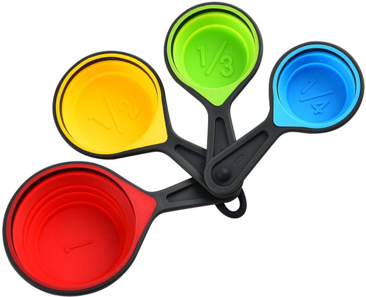Foldable silicone measuring cups - 60 ml/80 ml/125 ml/250 ml - Set of 4 kitchen measuring instruments (4 colors)