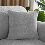 Waterproof cushion cover 45x45 - set of 2 cushion covers - Light grey jacquard leaf pattern