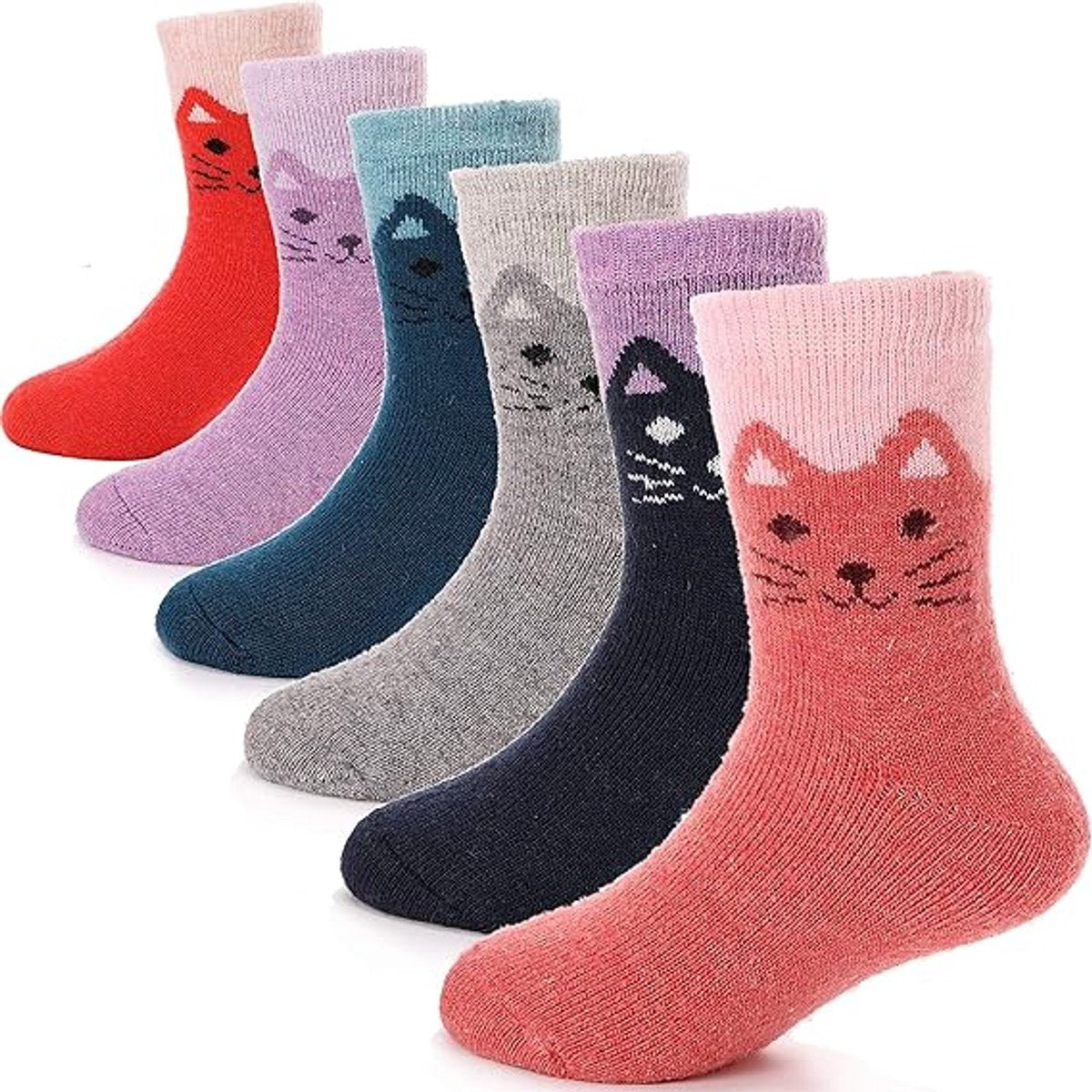 Kids' hiking socks - suitable for toddlers, boys and girls - warm and thick - mid-calf boot socks - comfortable and thick - 6 pairs per pack - gift socks