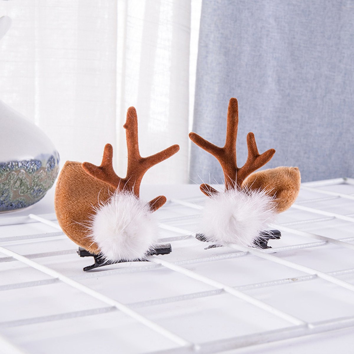 Christmas Hair Clips - Christmas Headband - Cute Deer Antler Headband - With Plush Reindeer Ears - For Halloween and Christmas - Includes Adjustable Strap