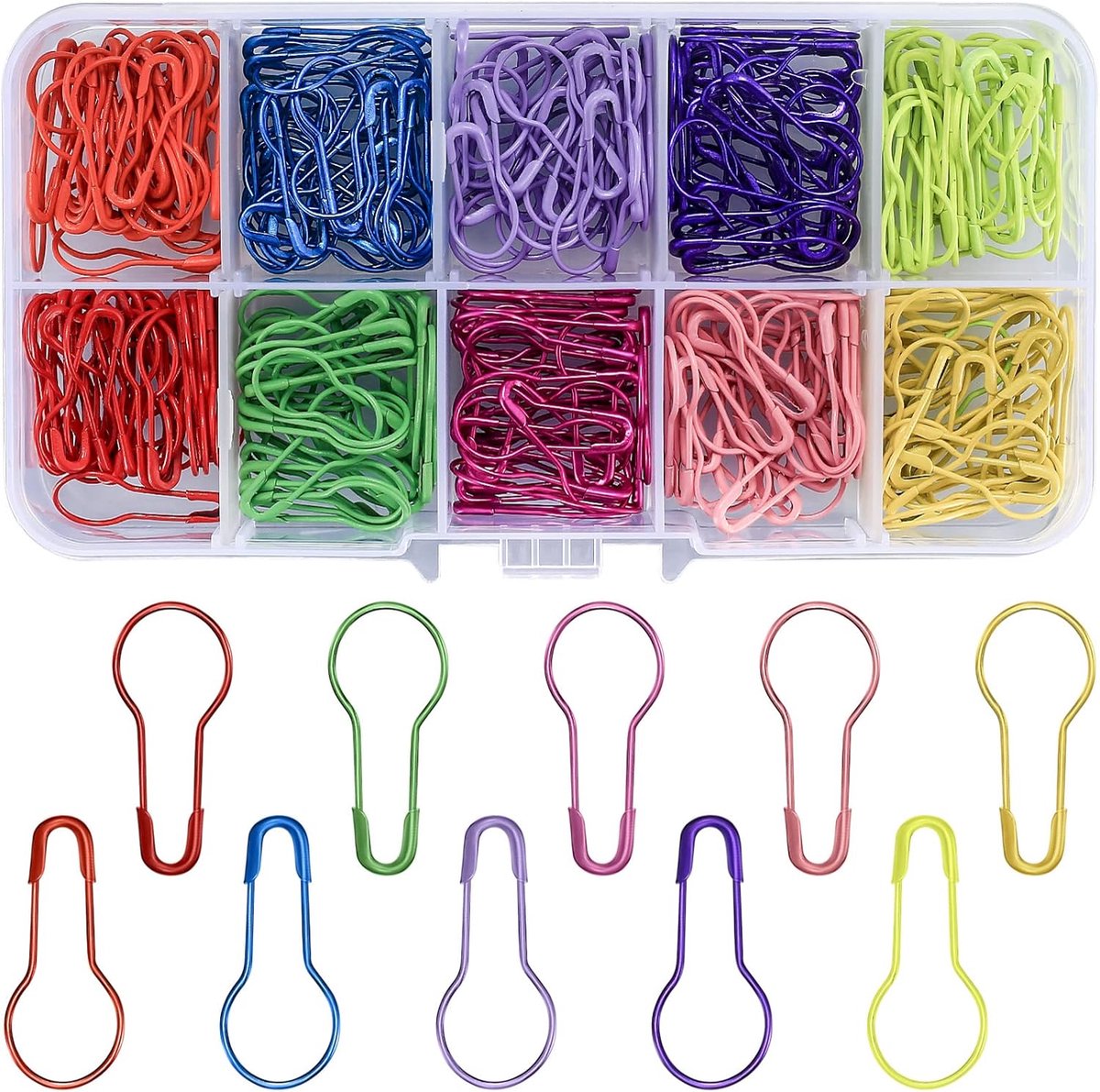 300 Pear-shaped safety pins - 10 colors available - Gourd-shaped metal pins - Pumpkin pins - Pear-shaped safety pins - Sewing markers - Line markers - Suitable for crochet, knitting, and DIY crafts